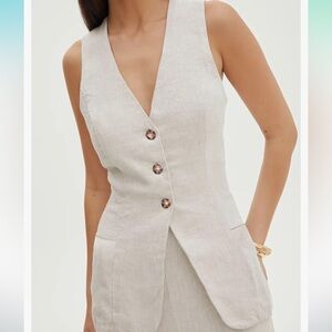 Tan buttoned linen vest